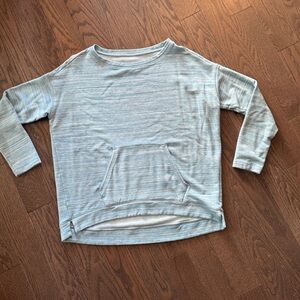 Super Soft Classic Heather Blue and White Kangaroo Pocket Scoop Back Sweatshirt